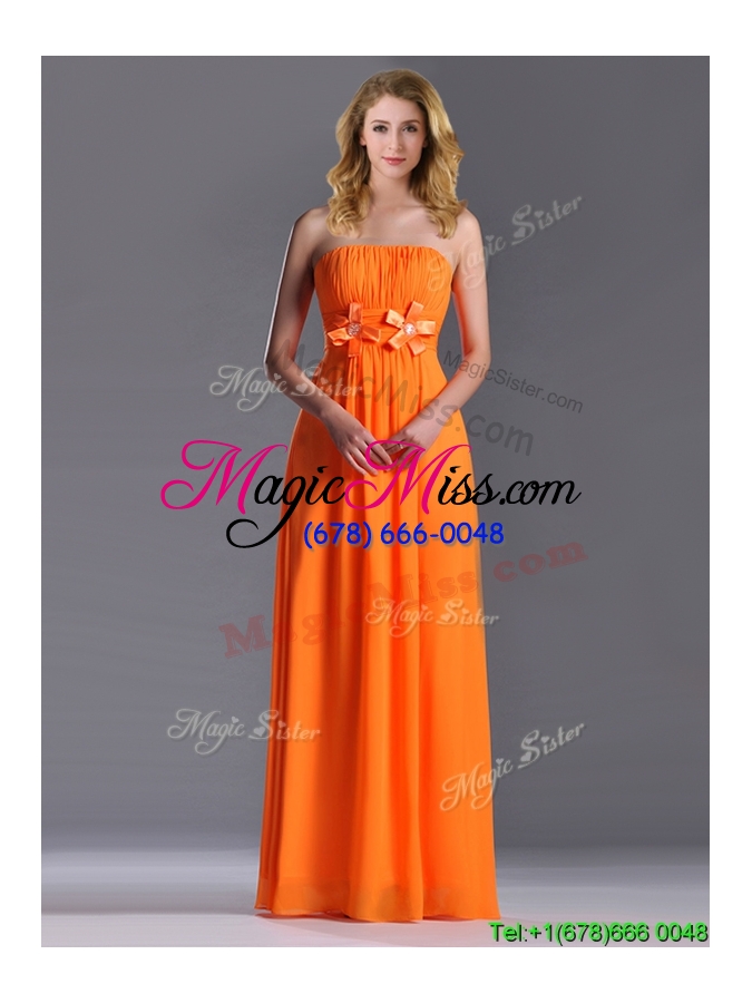 wholesale empire strapless ruching chiffon long  dama dress in orange