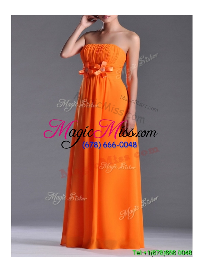 wholesale empire strapless ruching chiffon long  dama dress in orange