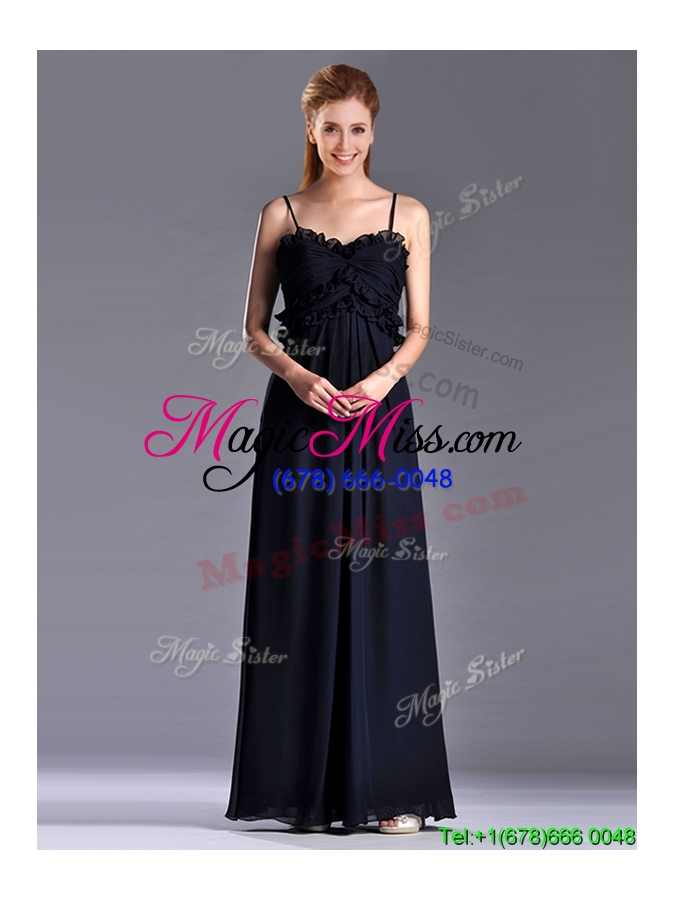 wholesale simple empire straps chiffon ruching navy blue dama dress for holiday