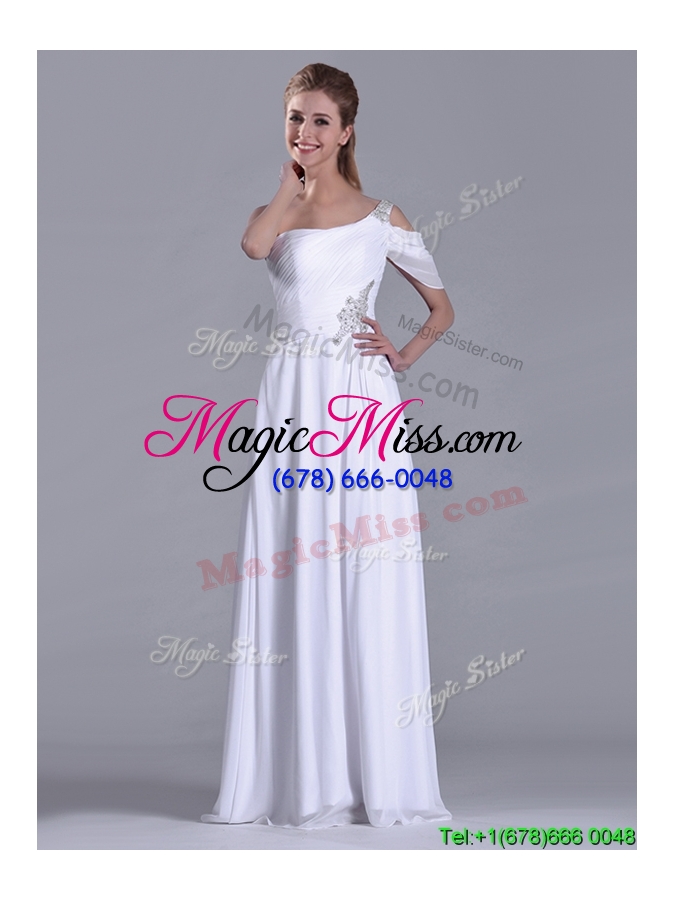 wholesale fashionable empire one shoulder beaded white long white dama dress for holiday