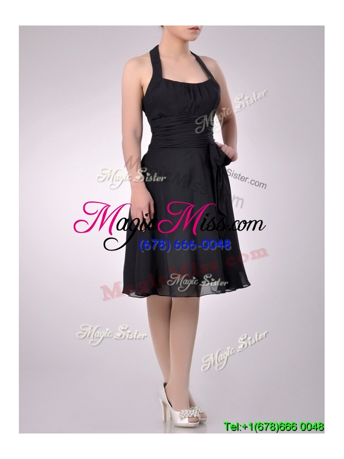 wholesale best selling chiffon halter top ruched dama dress in black