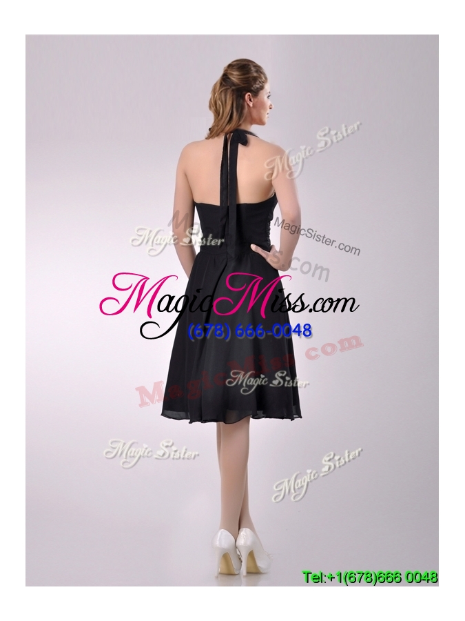 wholesale best selling chiffon halter top ruched dama dress in black