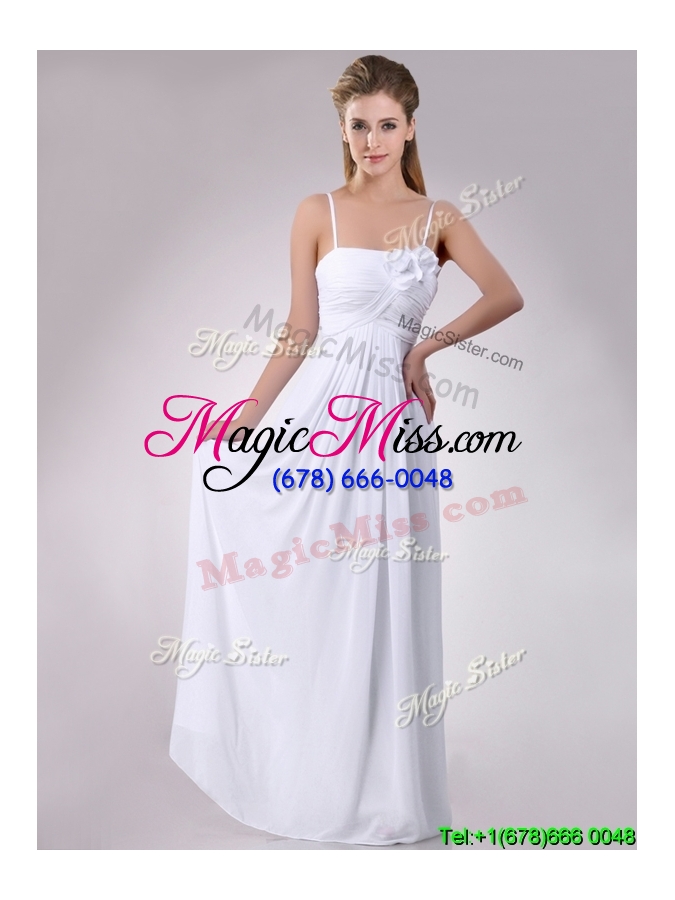 wholesale latest handcrafted flower white dama dress with spaghetti straps
