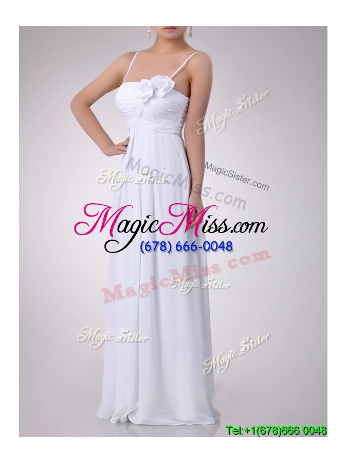 wholesale latest handcrafted flower white dama dress with spaghetti straps
