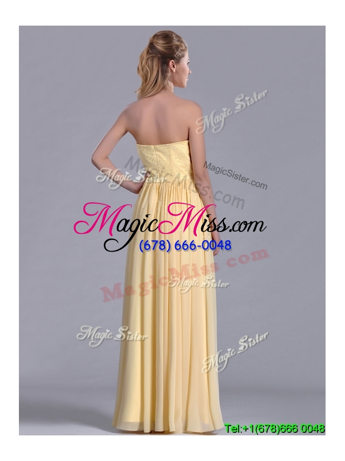 wholesale new style yellow empire long dama dress with beaded bodice
