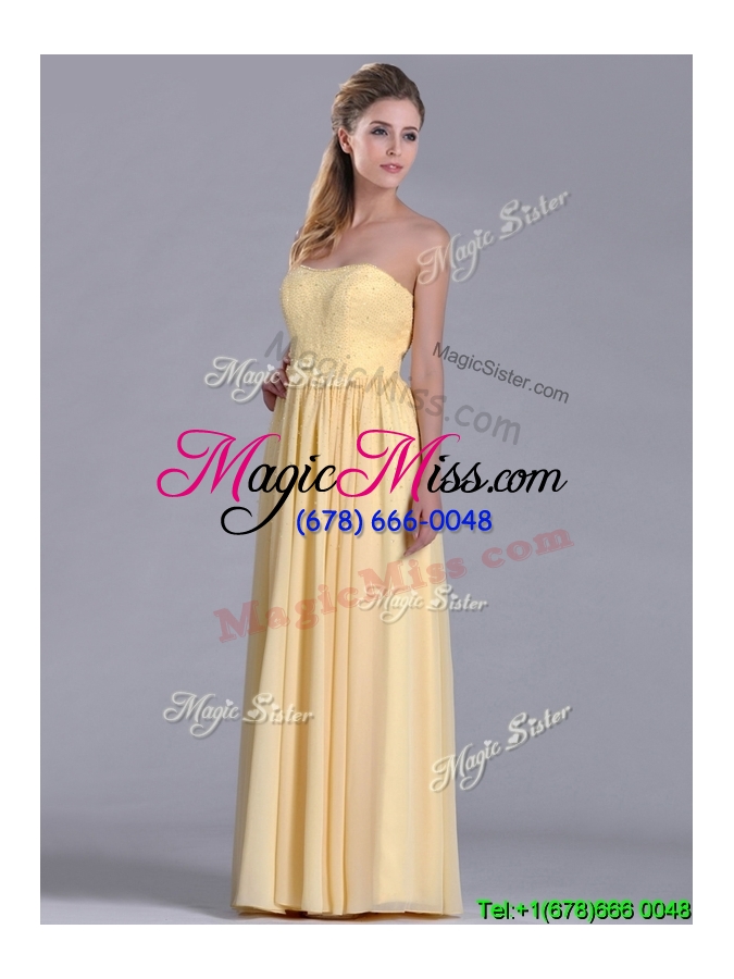 wholesale new style yellow empire long dama dress with beaded bodice