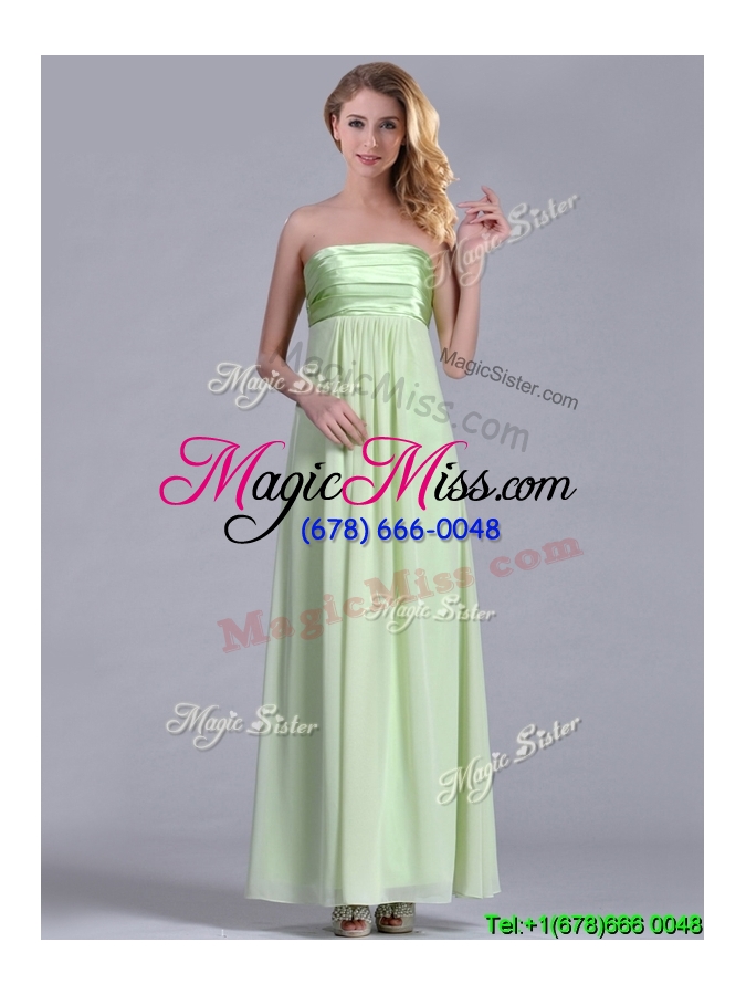 wholesale latest strapless yellow green chiffon dama dress in ankle length
