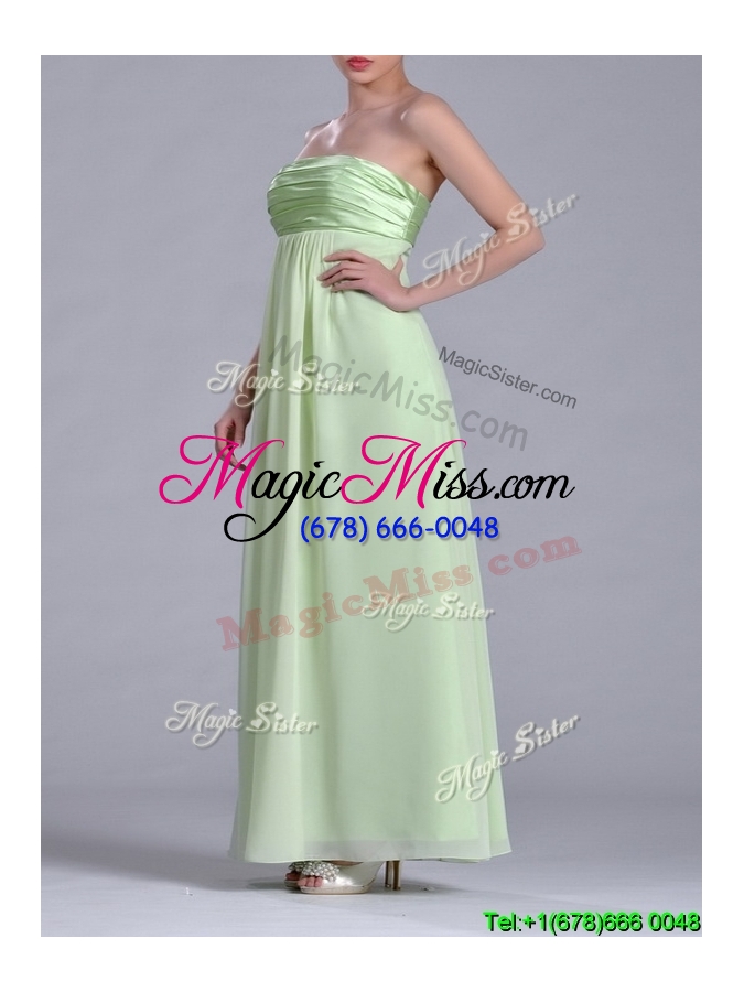 wholesale latest strapless yellow green chiffon dama dress in ankle length