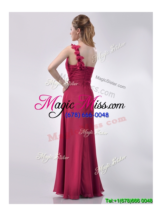 wholesale hot sale one shoulder red dama dress with appliques and ruching