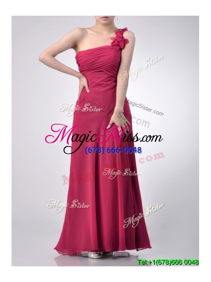 wholesale hot sale one shoulder red dama dress with appliques and ruching