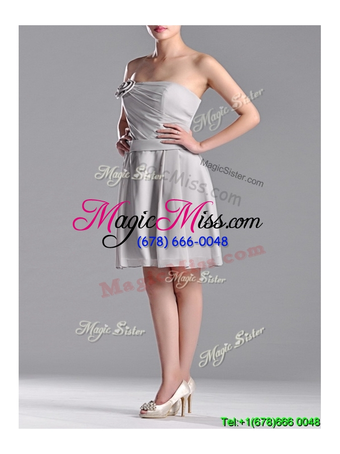 wholesale lovely empire strapless chiffon grey dama dress with hand made flower