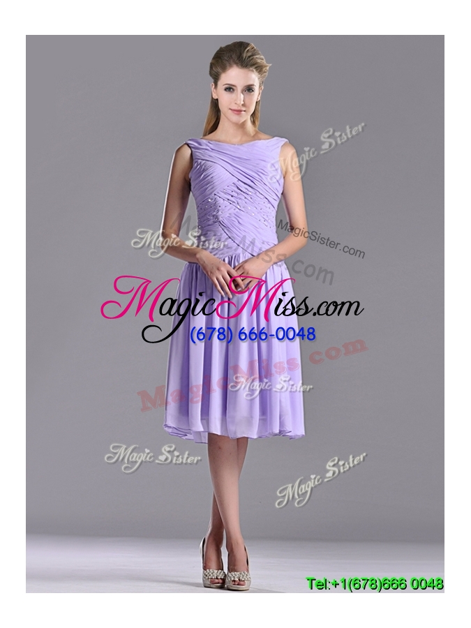 wholesale lovely empire chiffon lavender dama dress with beading and ruching