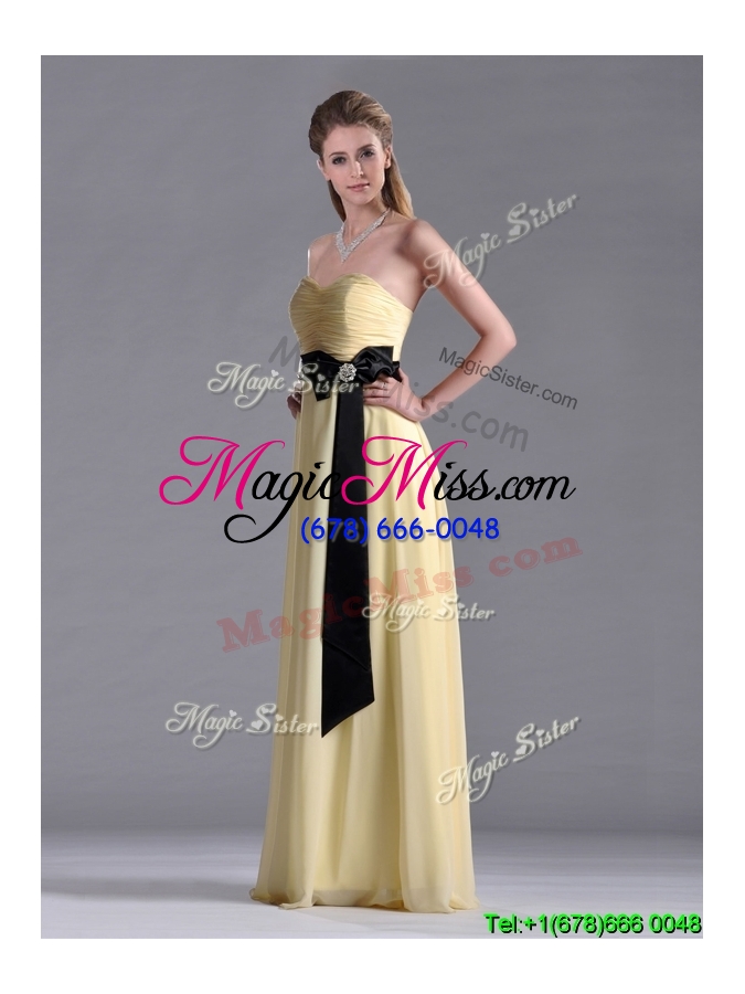 wholesale beautiful sweetheart yellow dama dress with ruching and black bowknot