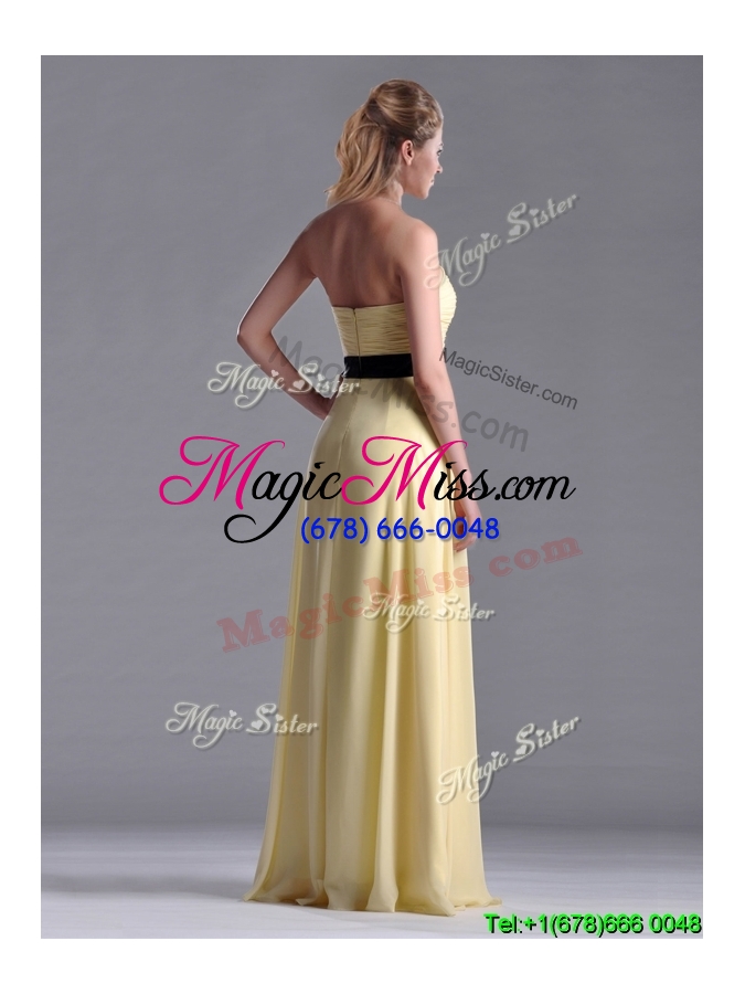wholesale beautiful sweetheart yellow dama dress with ruching and black bowknot