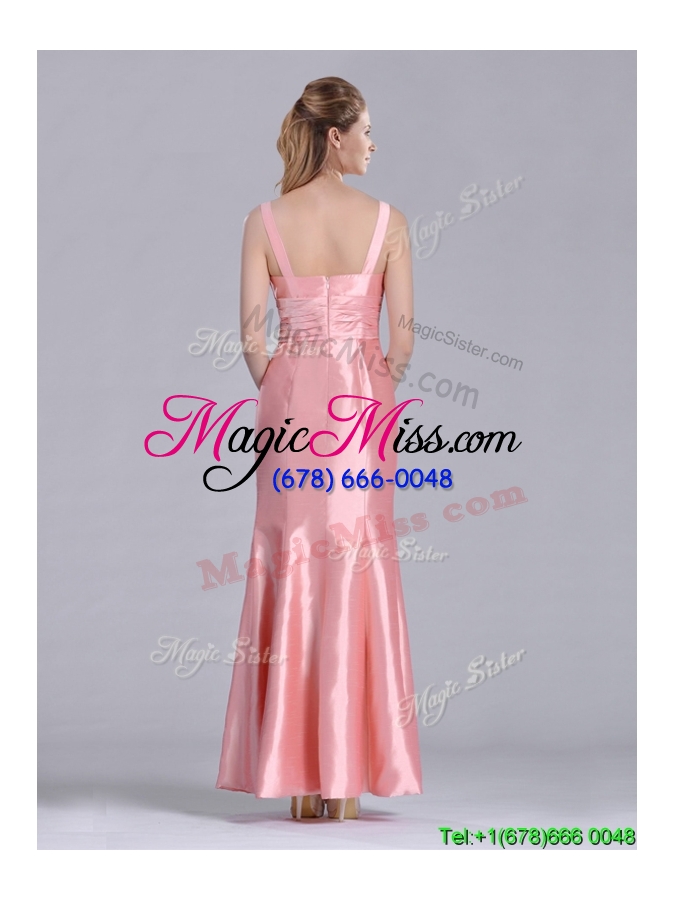 wholesale elegant  v neck hand crafted flower peach mother groom dress in ankle length