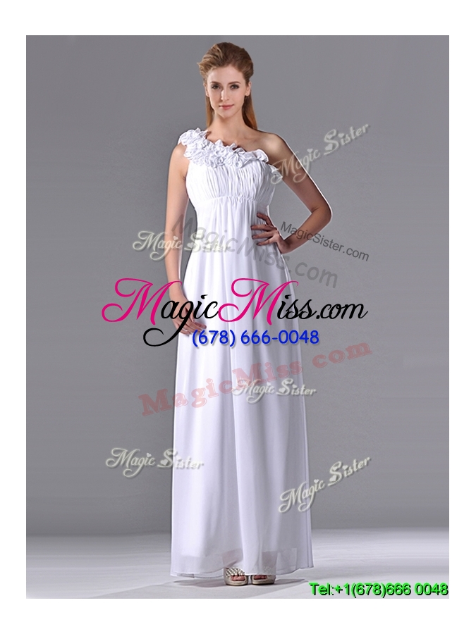 wholesale elegant empire hand crafted side zipper white dama dress with one shoulder