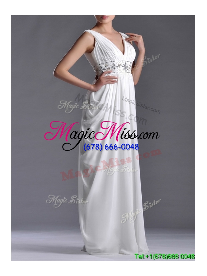 wholesale elegant empire v neck chiffon white dama dress for graduation