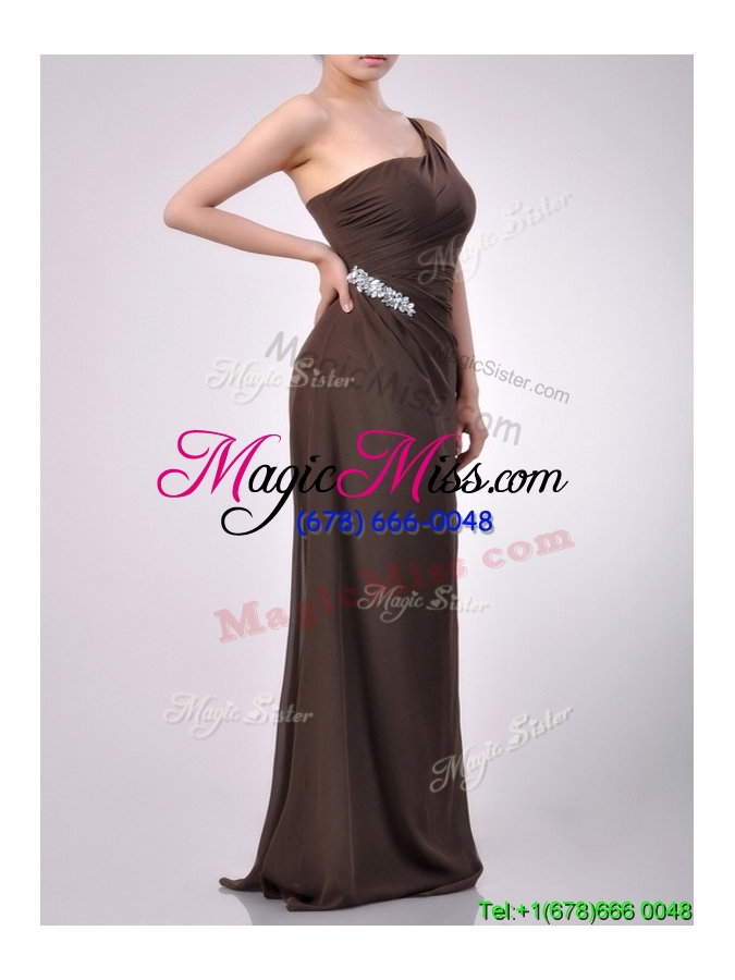 wholesale elegant  one shoulder taffeta beaded mother groom dress in brown