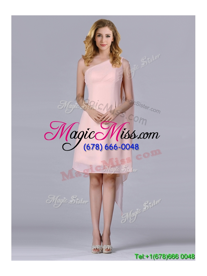 wholesale cheap one shoulder chiffon ruching short dama dress in pink