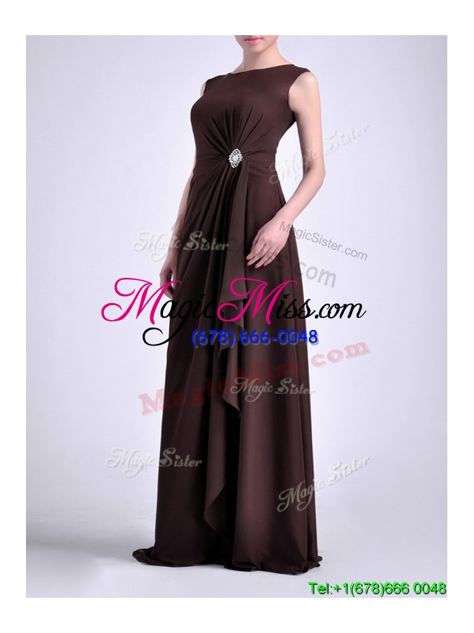 wholesale modest bateau brown chiffon long mother groom dress with zipper up