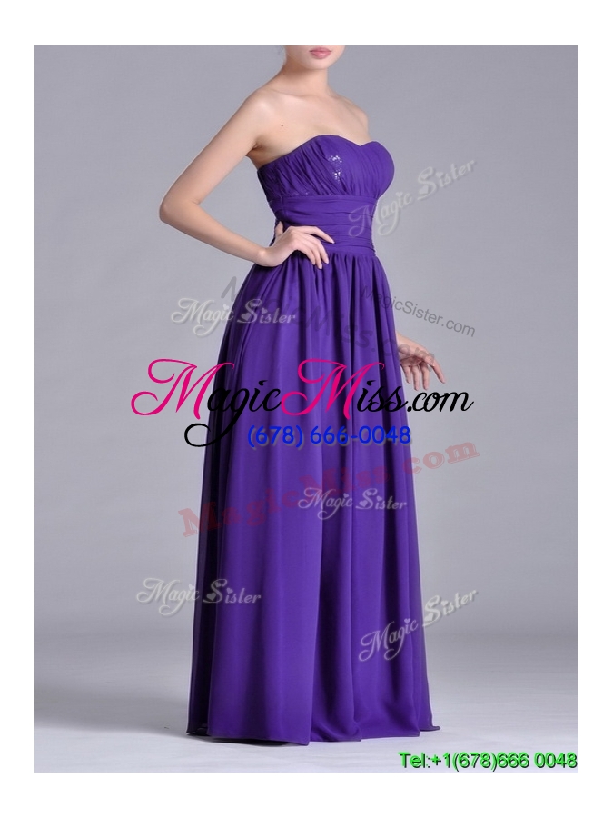 wholesale beautiful empire ruched chiffon long dama dress in purple