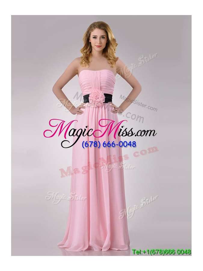 wholesale modern empire chiffon pink long dama dress with hand crafted flower