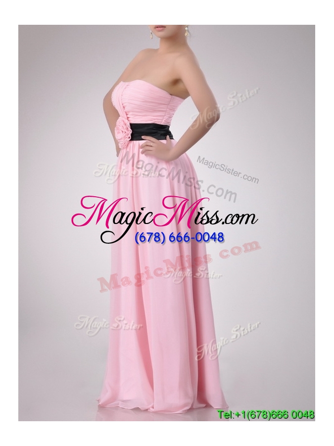 wholesale modern empire chiffon pink long dama dress with hand crafted flower
