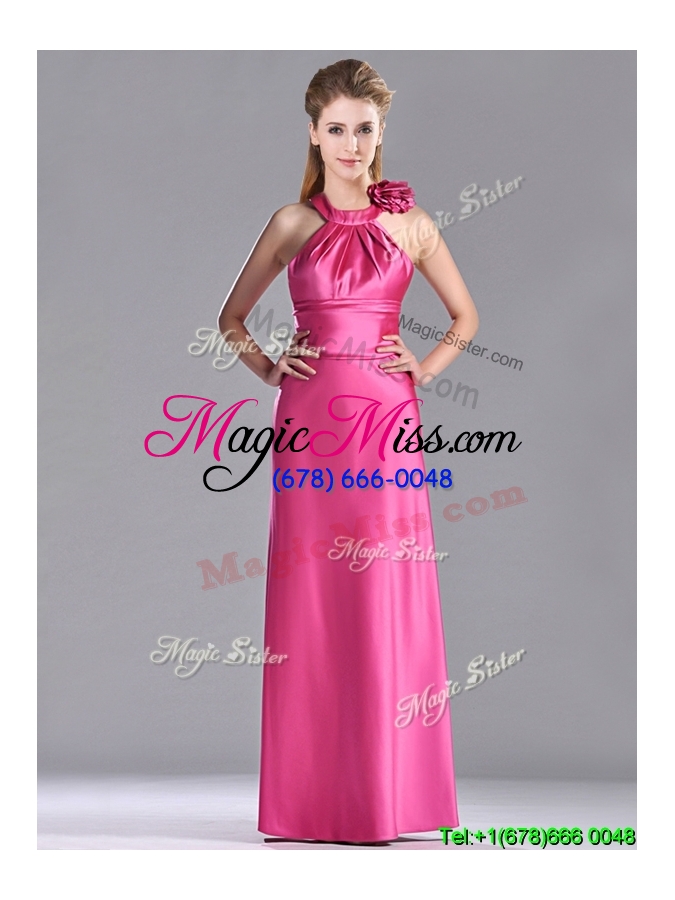 wholesale new style hand crafted flowers hot pink cheap dress with criss cross