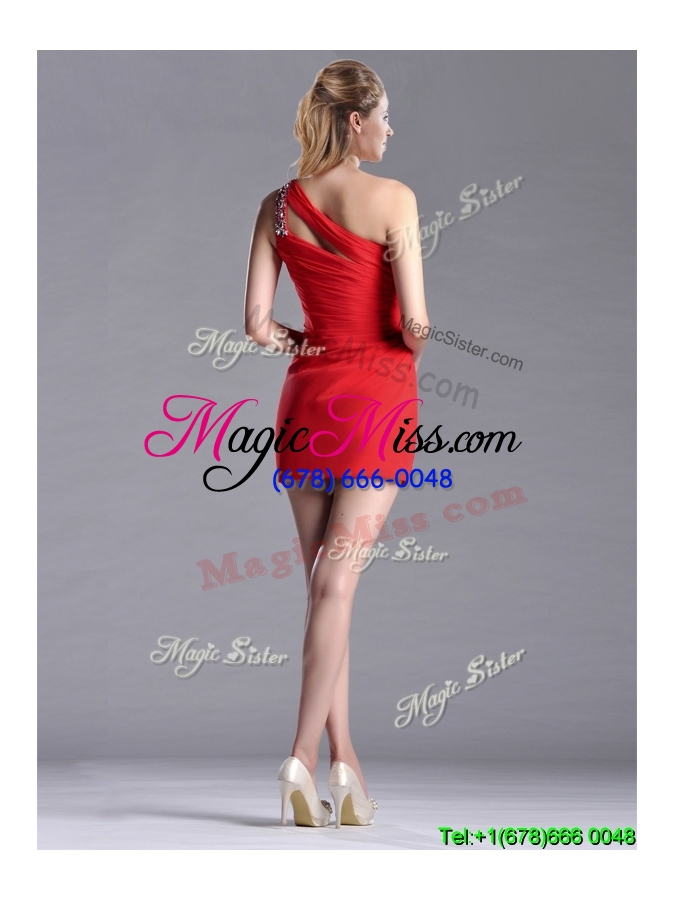 wholesale new arrivals side zipper one shoulder red cheap dress with beading