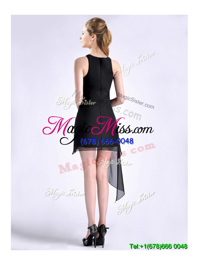 wholesale modern scoop asymmetrical black chiffon cheap dress with beading