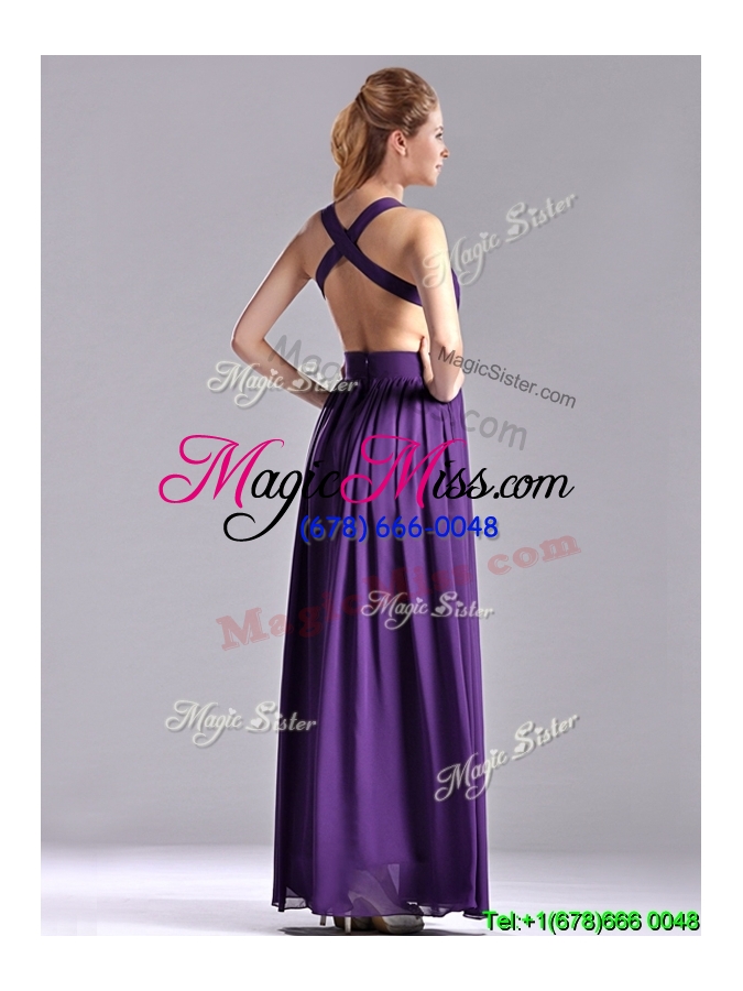 wholesale sexy purple criss cross cheap dress with ruched decorated bust