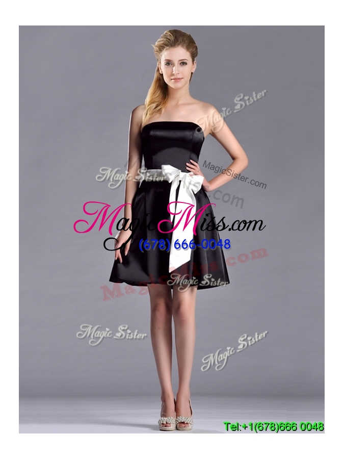 wholesale romantic a line strapless white be-ribboned short cheap dress in black