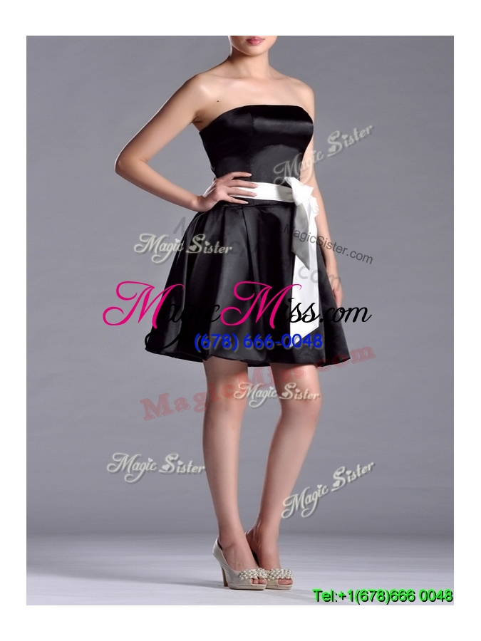 wholesale romantic a line strapless white be-ribboned short cheap dress in black
