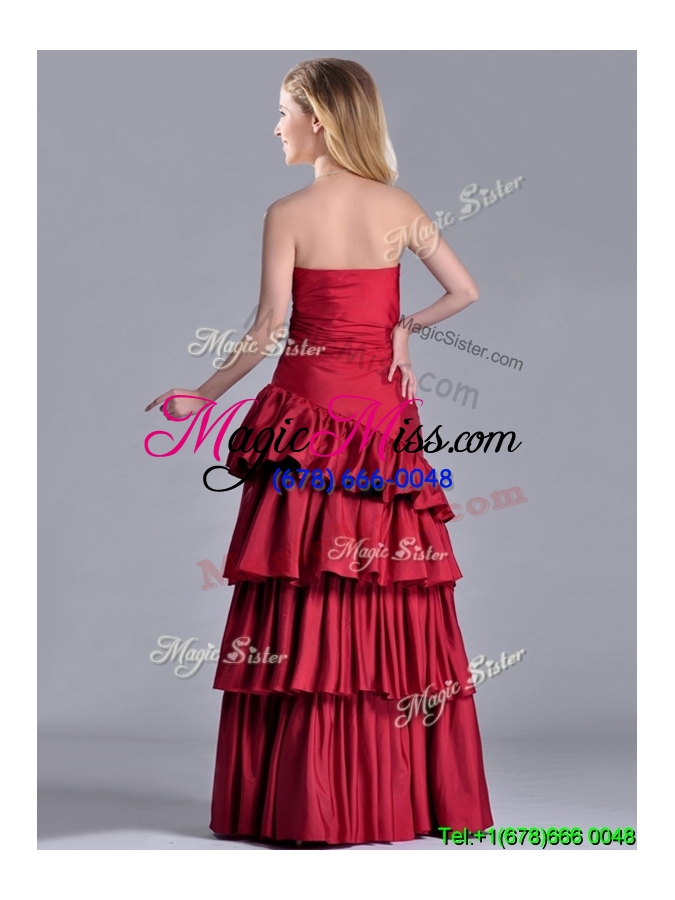 wholesale modest taffeta a line wine red cheap dress with ruffled layers