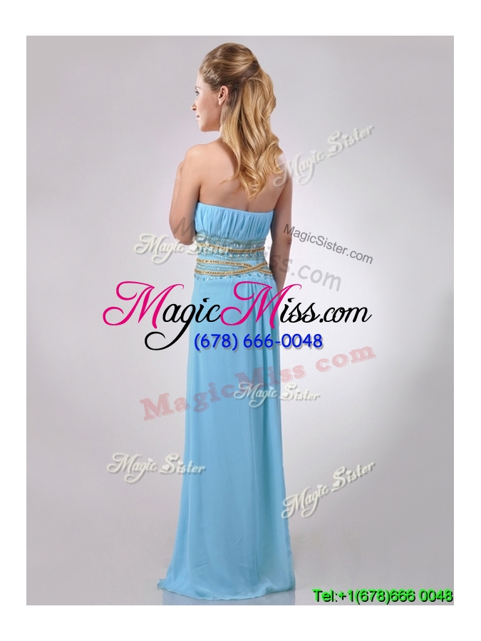 wholesale discount beaded decorated waist and ruched bodice cheap dress in aqua blue