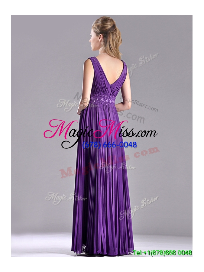 wholesale elegant  v neck purple mother groom dress with beading and pleats
