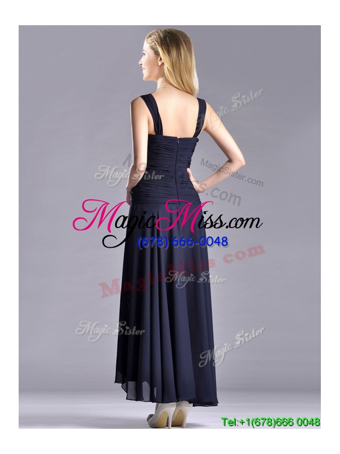 wholesale elegant  straps black chiffon mother groom  dress with high low