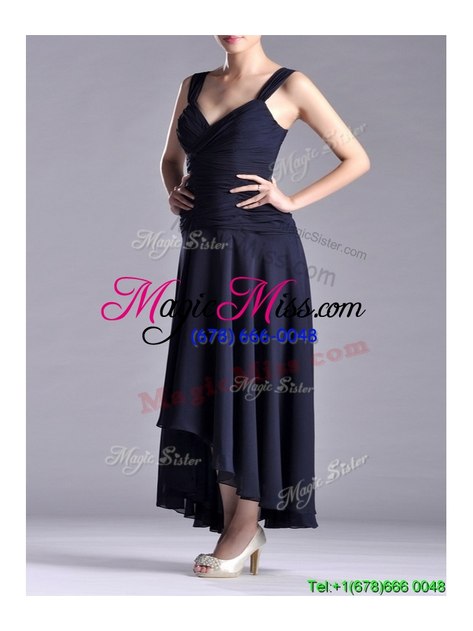 wholesale elegant  straps black chiffon mother groom  dress with high low
