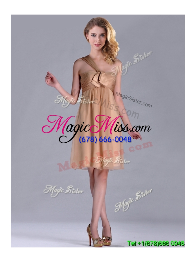wholesale new style one shoulder chiffon short cheap dress in champagne