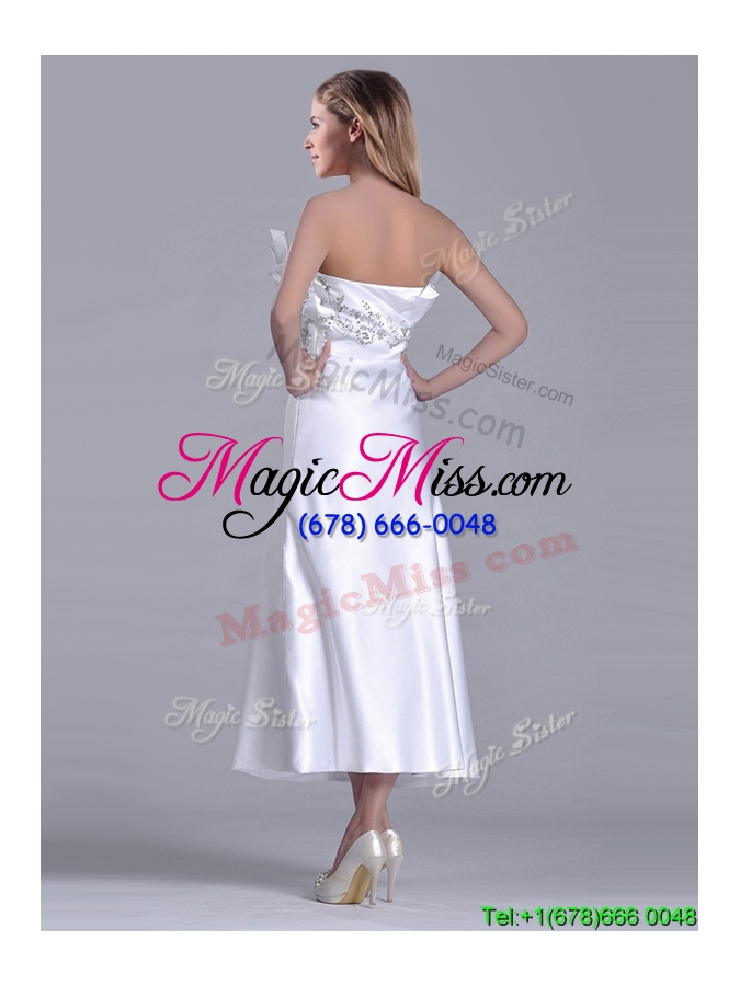 wholesale elegant  asymmetrical side zipper white  mother groom dress in tea length