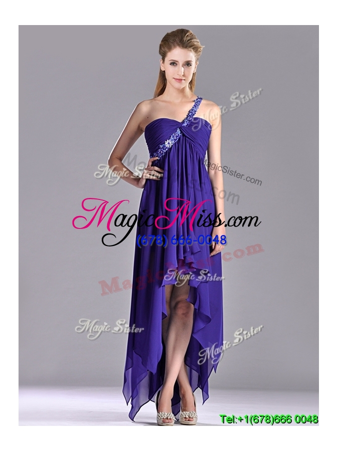 wholesale cheap high low one shoulder criss cross cheap dress with beading