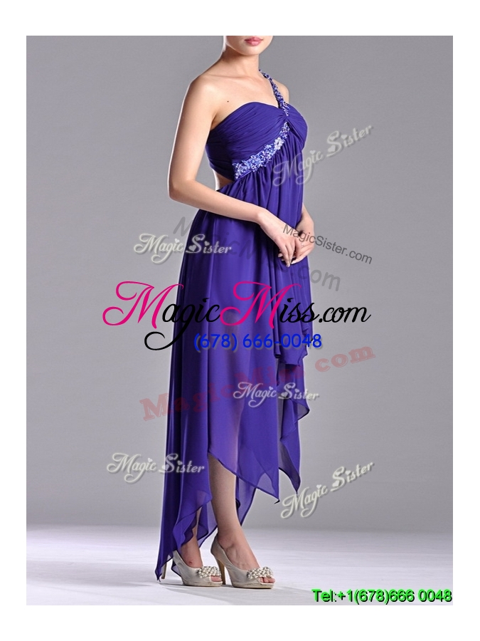 wholesale cheap high low one shoulder criss cross cheap dress with beading