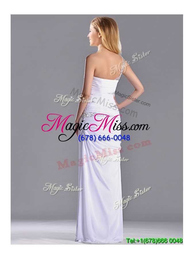wholesale cheap beaded and ruched decorated bodice prom dress with one shoulder