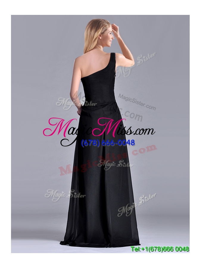 wholesale elegant  one shoulder black mother groom  dress with ruching and high slit