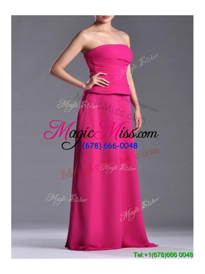 wholesale elegant  hot pink strapless long  mother groom dress with zipper up