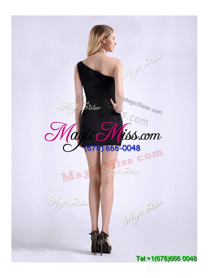 wholesale new style black one shoulder column cheap dress with zipper up