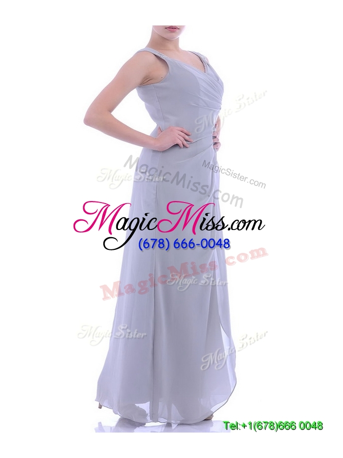 wholesale cheap column v neck ankle-length ruching mother groom dress in grey