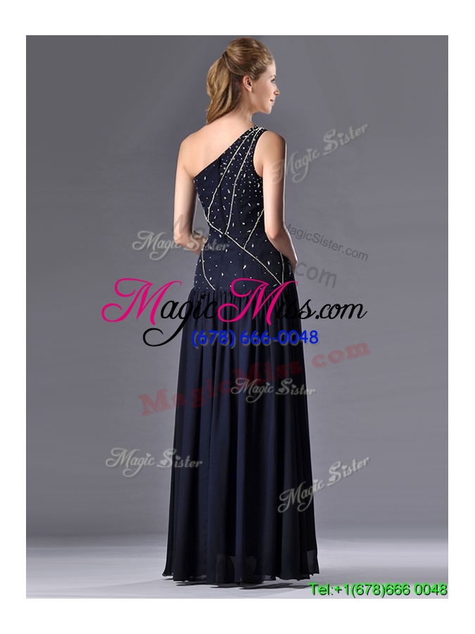 wholesale elegant  column one shoulder beaded mother groom dress in navy blue