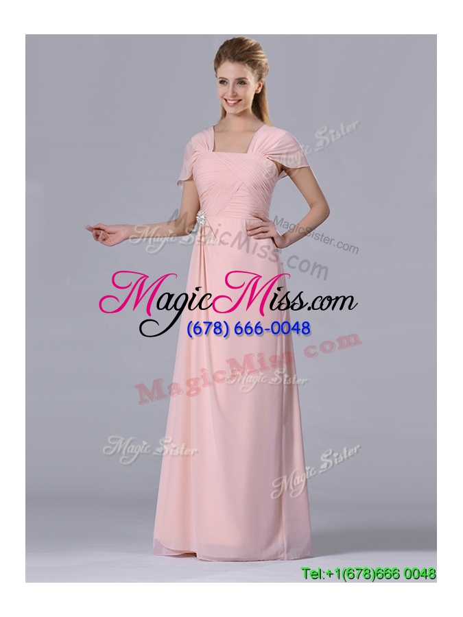 wholesale elegant  column square chiffon light pink chiffon ruching mother groom  dress for homecoming