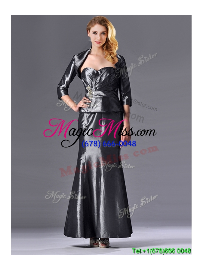 wholesale elegant mermaid sweetheart ankle-length beaded silver mother groom dress with jacket